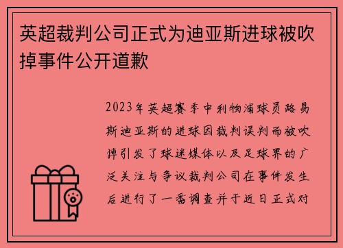 英超裁判公司正式为迪亚斯进球被吹掉事件公开道歉